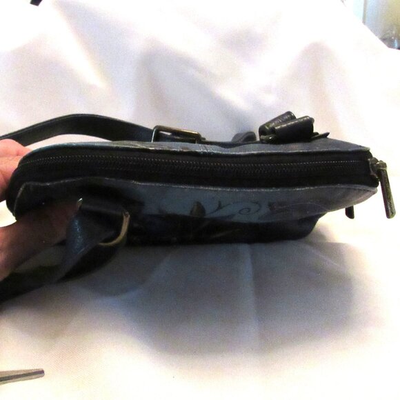 Anuschka Denim Paisley Floral Small Multi Compartment Zip-Around Organizer 8109 - Picture 4 of 7